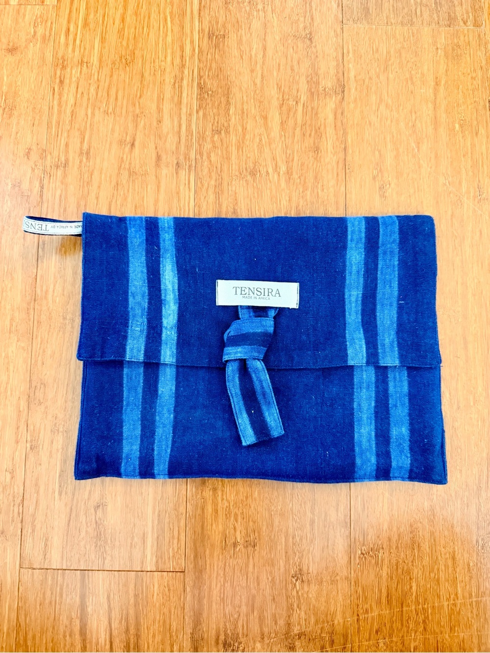 Tensira Blue Denim Striped Fold-Over Clutch